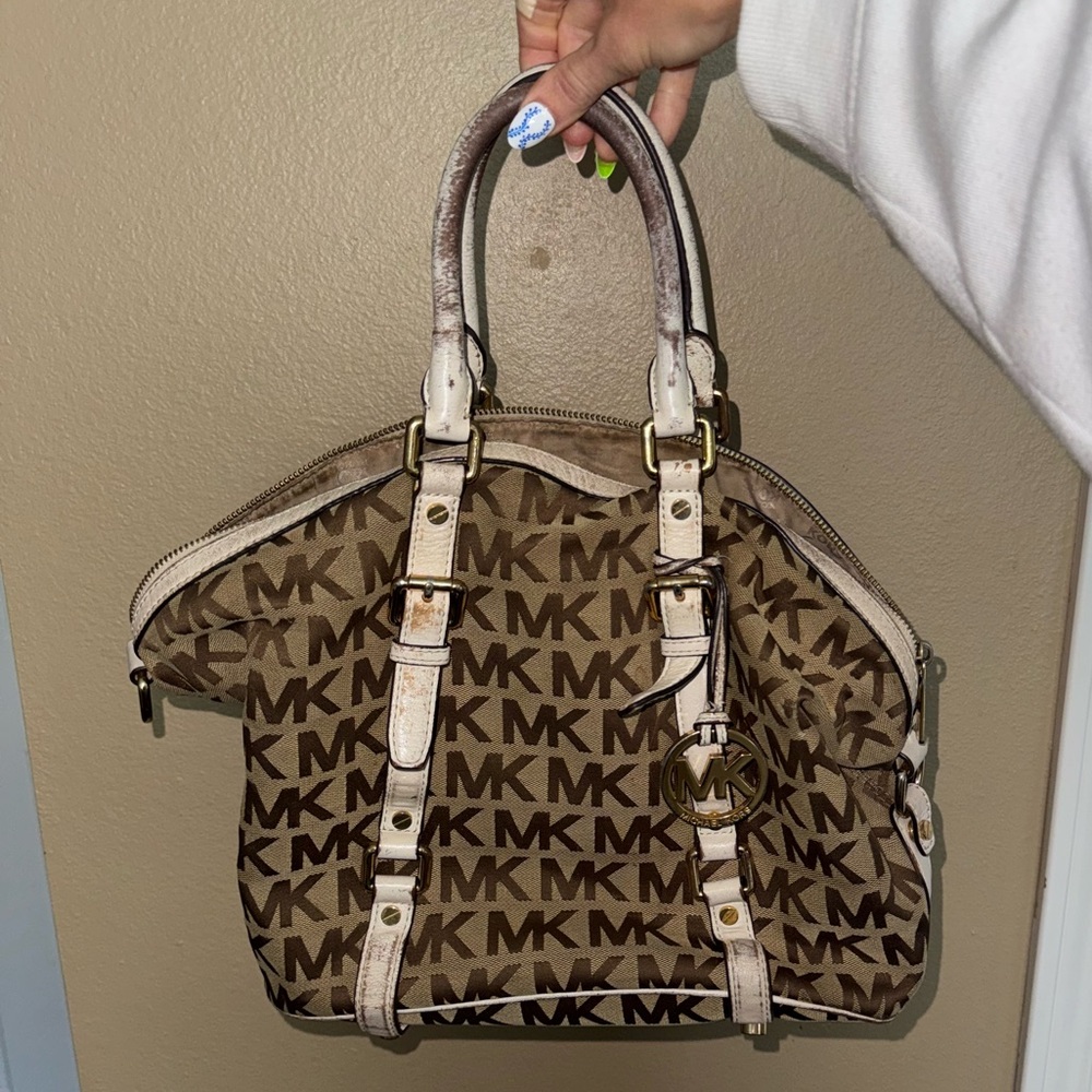 Michael Kors Tan and Brown Logo Satchel